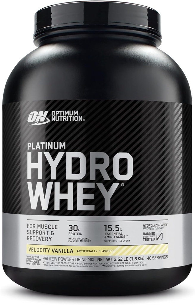 Optimum Nutrition Platinum Hydrowhey Protein Powder, 100% Hidrolyzed Whey Isolate Powder, Flavor: Velocity Vanilla, 3.5 libras (Packaging May Vary)