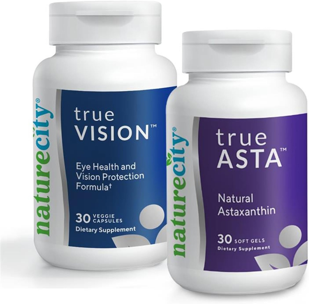 NatureCity Vision Support Bundle WordPress TrueVision Eye Health Formula, 30 Veggie Capsules + TrueAsta Marine