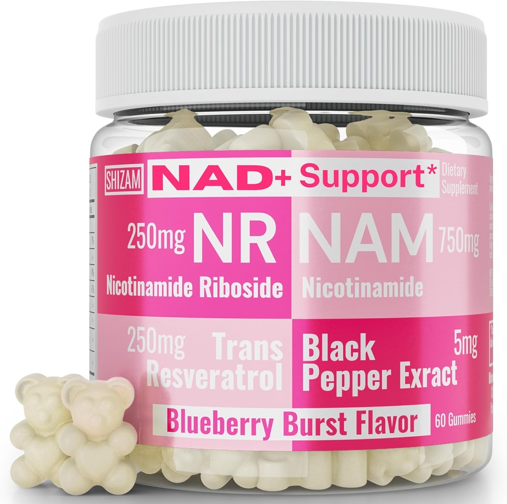 SHIZAM Nicotinamide Riboside NR NAM Resveratrol Gummies, 1000mg NAD + NAD + Plus Nrf2 Activador Booster w Pure Niacinamide Vitaminas B3 Capsules Píldoras Suplementos de Polvo Alt NDA Regenerador 500mg