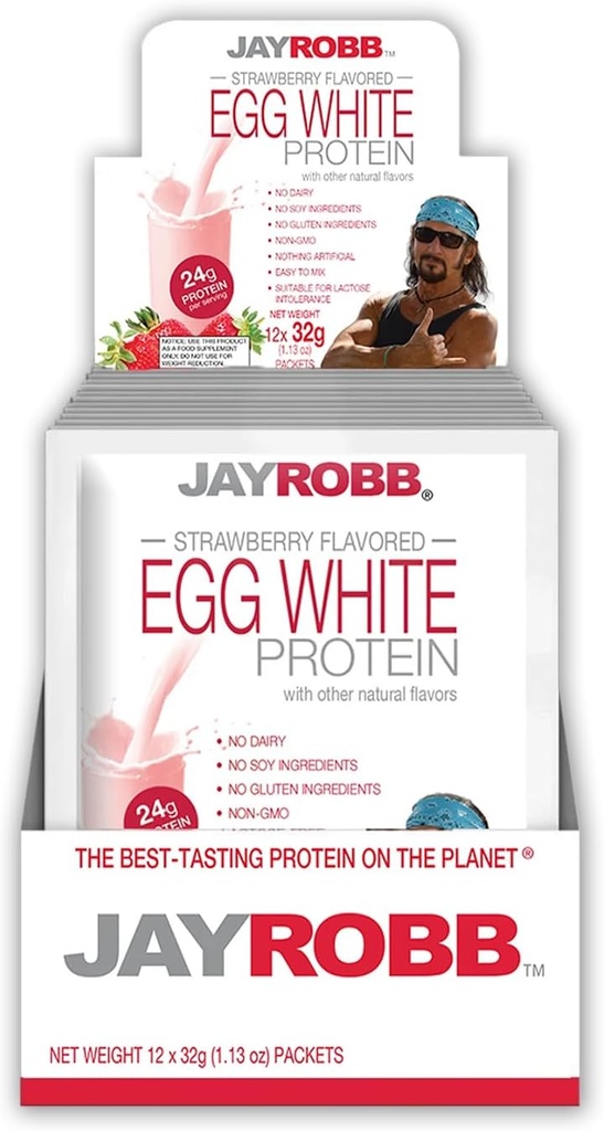 JayRobb Egg White Protein Powder, Low Carb, Keto, Vegetarian, Gluten Gratis, Lactose Gratis, No Sugar Añadido, No Fat, No Soy, Nada Artificial, No GMO, Mejor Tasting (Individual Packets, Strawberry)