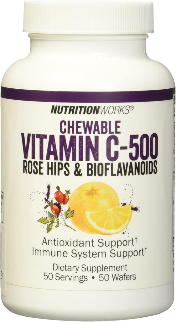 NutriciónWorks Vitamina C Chewable, Soporta Sistema Inmunitario, Antioxidantes Potente, 50 Servimientos