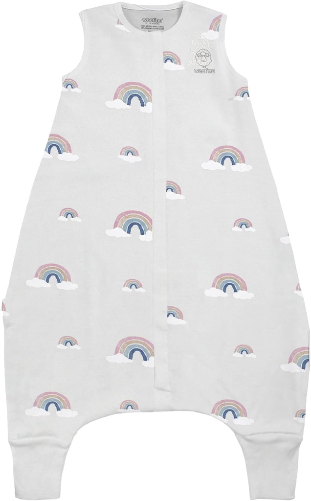 Woolino 4 Season Baby Sleep Bag con pies, Merino Wool y Organic Cotton Walker Sleep Sack, Toddler Sleeping Bag, 18-36m, Rainbow