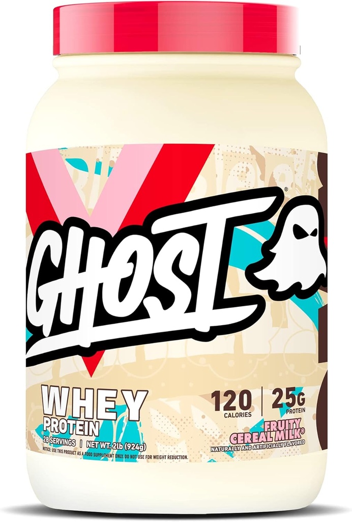 GHOST Whey Protein Powder, Fruity Cereal Milk - 2LB, 25G de Proteína - Whey Protein Blend - ­Post Workout Fitness " Nutrition Shakes, Smoothies, Baking " Cooking - Soy " Gluten-Free