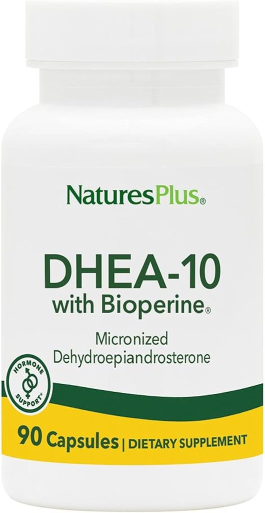 Natures Plus DHEA-10 con Bioperina - 10 mg, 90 cápsulas vegetarianas - libre de gluten - 90 piezas