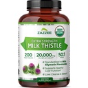 Zazzee Organic Milk Thistle 50:1 Extract, 20,000 mg Strength, 200 capsules Vegan, 80% Silymarin Flavonoids, Over 6 Month Supply, Standardized and Concentrated 50X Extract, All-Natural and Non-GMO