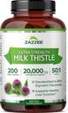 Zazzee Organic Milk Thistle 50:1 Extract, 20,000 mg Strength, 200 capsules Vegan, 80% Silymarin Flavonoids, Over 6 Month Supply, Standardized and Concentrated 50X Extract, All-Natural and Non-GMO