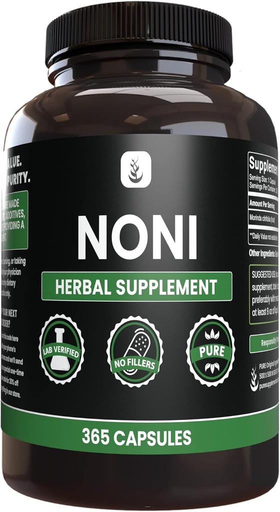 PURE ORIGINAL INGREDIENTS Noni (365 Capsules) No Magnesium Or Rice Fillers, Always Pure, Lab Verified
