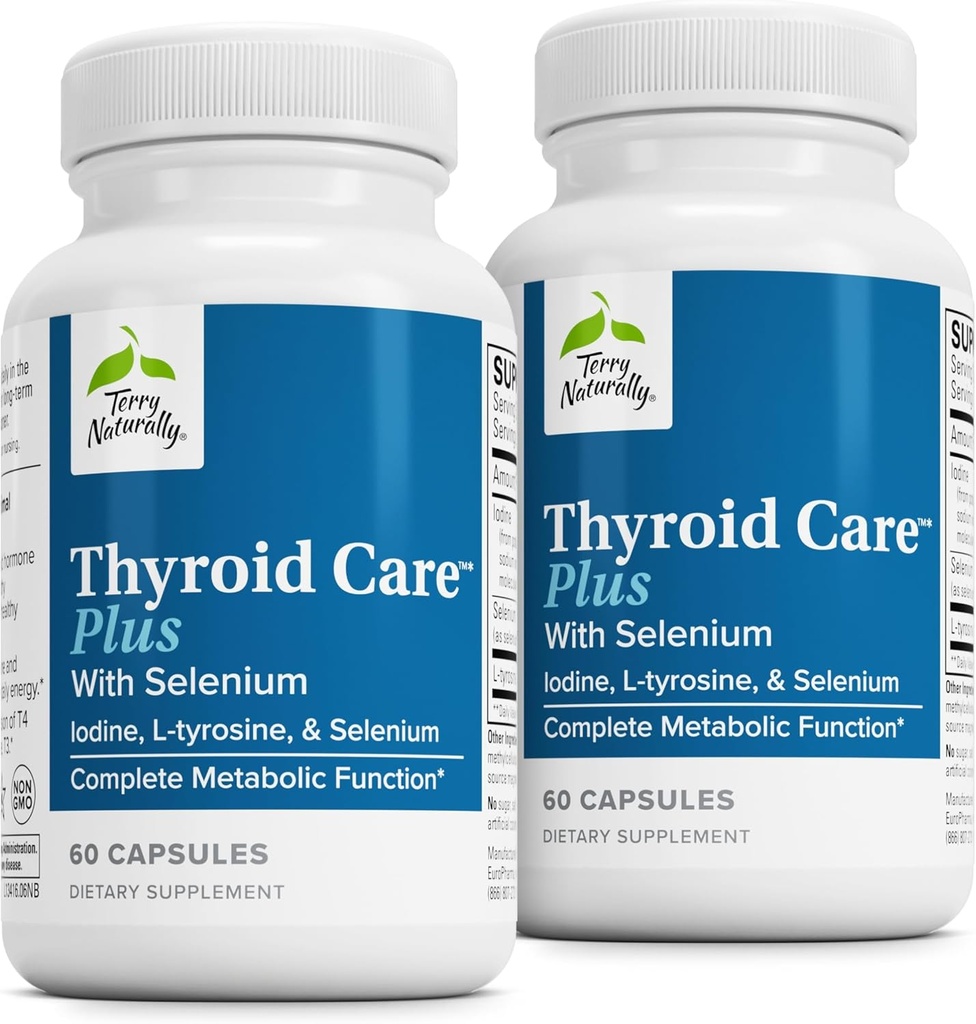 Terry Naturally Thyroid Care Plus - Suplemento de Ayuda Tiroides - Suplemento dietético para la energía y el cabello saludable - Suplemento con L-Tyrosine &amp; Selenium - 60 cápsulas (2 Pack)