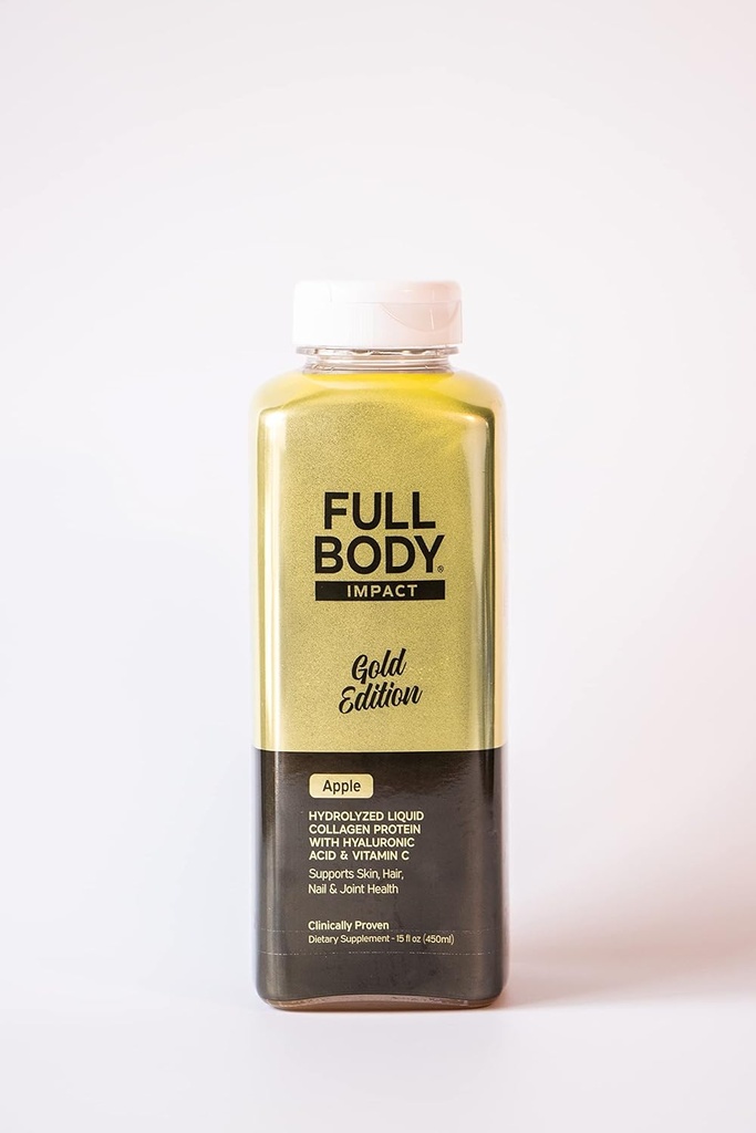 Líquido Collagen Protein w/Hyaluronic Acid &amp; Vitamina C - Gold Edition (Apple), 16.000mg (16g) Hidrolyzed Collagen Peptides for Healthy Hair, Skin, Nails & Joints - 15oz Botella