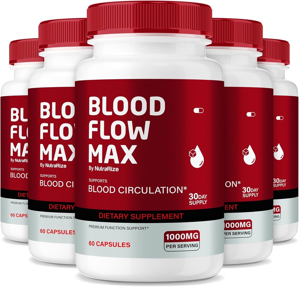 (5 Pack) Flujo de sangre Max cápsulas, Flujo de sangre Max Advanced Blood Support Fórmula, Suplemento de máxima fuerza para la circulación sanguínea saludable, todas las píldoras naturales para la salud general, comentarios (300 cápsulas)