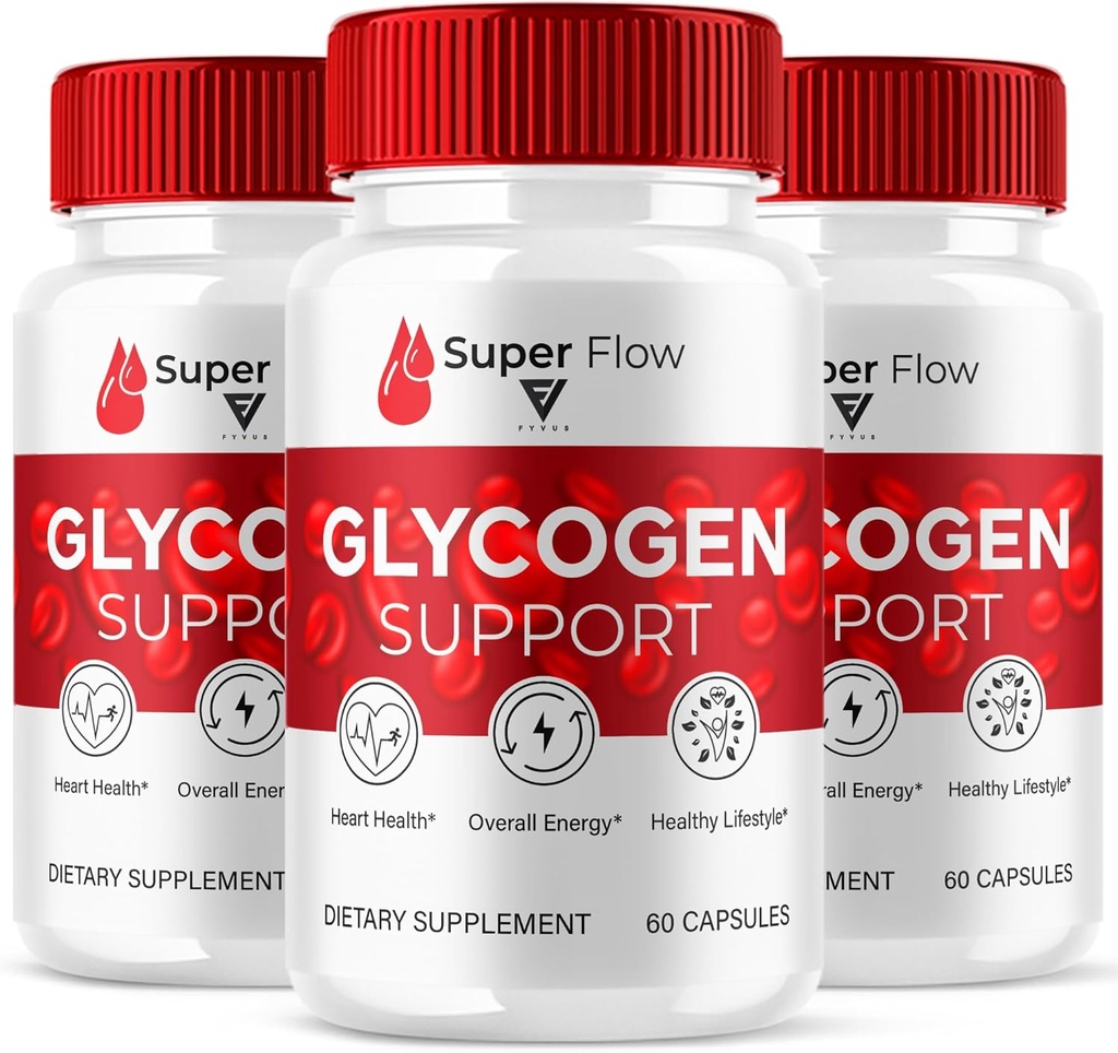 (3 Pack) Super Flow SuperFlow Glycogen Support Capsules, Super Flow Advanced Glycogen Health and Blood Wellness Support Supplement, SuperFlow Maximum Strength Glyco Formula Supplement (180 cápsulas)