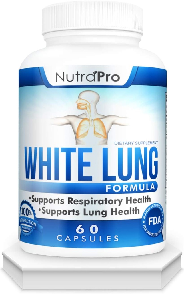 White Lung by NutraPro - Lung Cleanse And Detox.Support Lung Health. Soporta Salud Respiratoria. 60 Cápsula - Hecho en GMP Centro certificado.