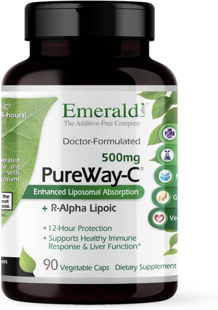 EMERALD LABS PureWay-C - Suplemento de soporte para hígado con ácido lipoico R-Alpha* - Absorbing rápido Vitamina C - 90 cápsulas vegetales (con fuente de 45 días)