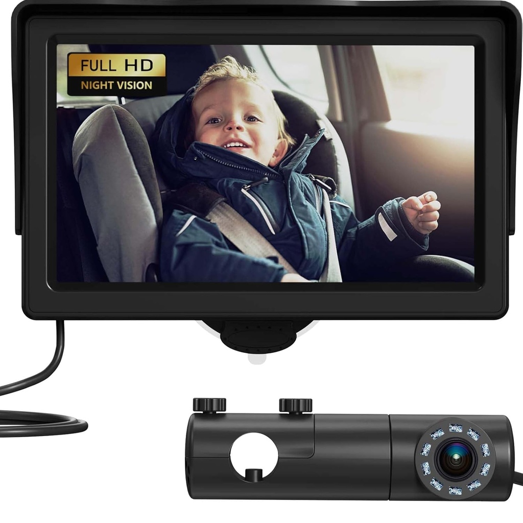 Baby Car Camera, HD Display Baby Car Mirror with Night Vision Feature, 4.3 pulgadas Baby Car Camera with Monitor Wide Clear View, BackSeat Camera Rear Hacer frente a cualquier movimiento del bebé