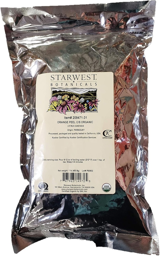 Piel de Naranja Polvo Orgánico - Citrus sinensis, 1 lb, (Botánicos del Oeste)