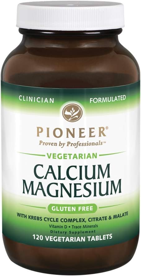 Pioneer Cal Mag &amp; Vitamina D TENIDO Calcio &amp; Magnesio Suplemento para Adultos TENIDO Alta Absorción TEN Gluten Verificado Libre TEN 120 Tablas Vegetarianas