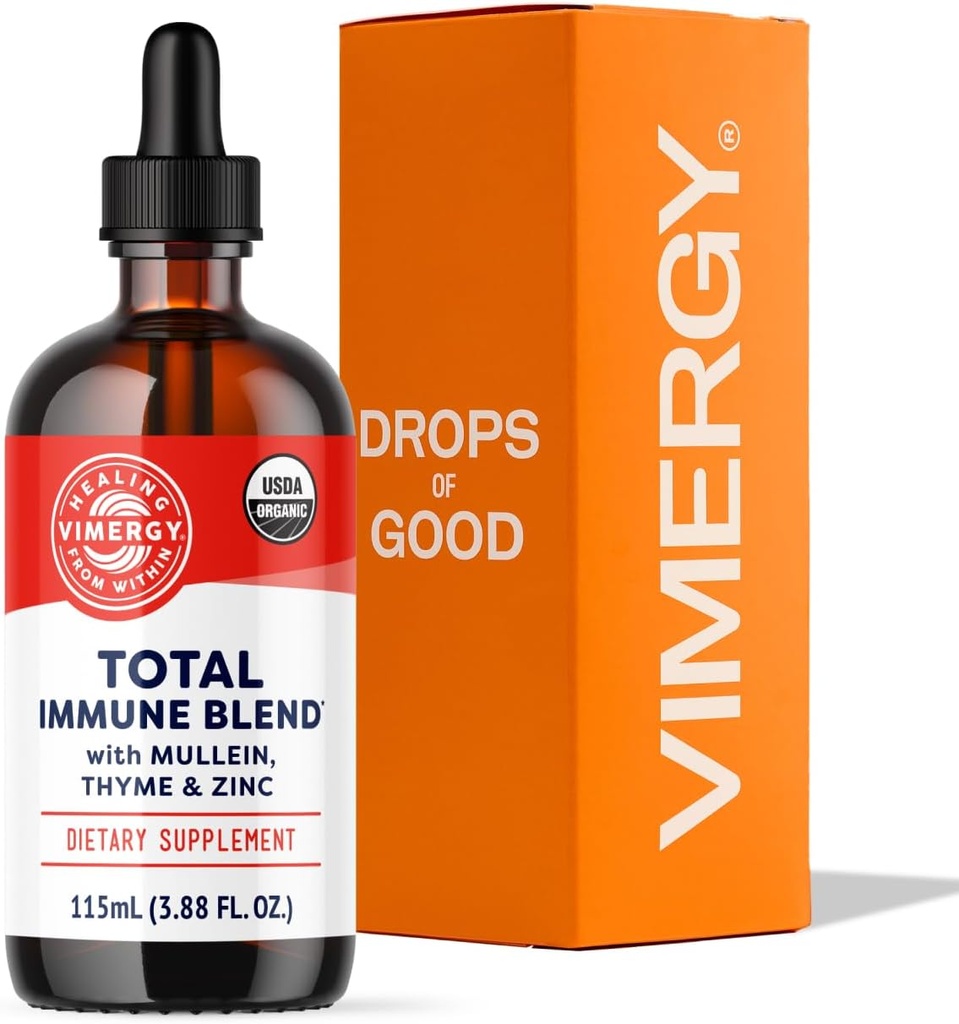 Vimergy Total Immune Blend* Liquid Supplement, 57 Servings Fast-Absorbing Immune Support – All-Season, Zinc, Thyme and Mullein Drops Non-GMO, Vegan, USDA Organic, Immunity Support for Adults (115 mL)