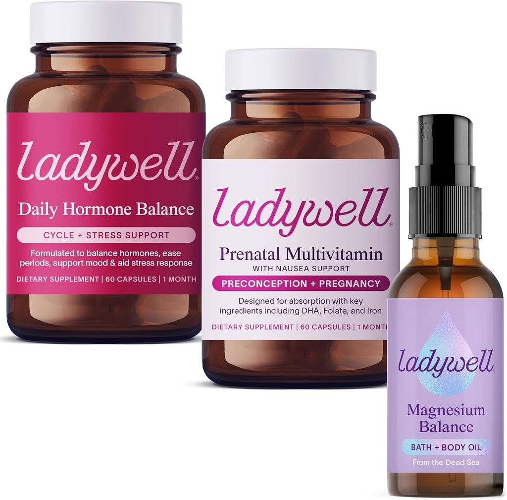 Ladywell Hormona diaria + Multivitamina prenatal + Spray de aceite de magnesio tópico