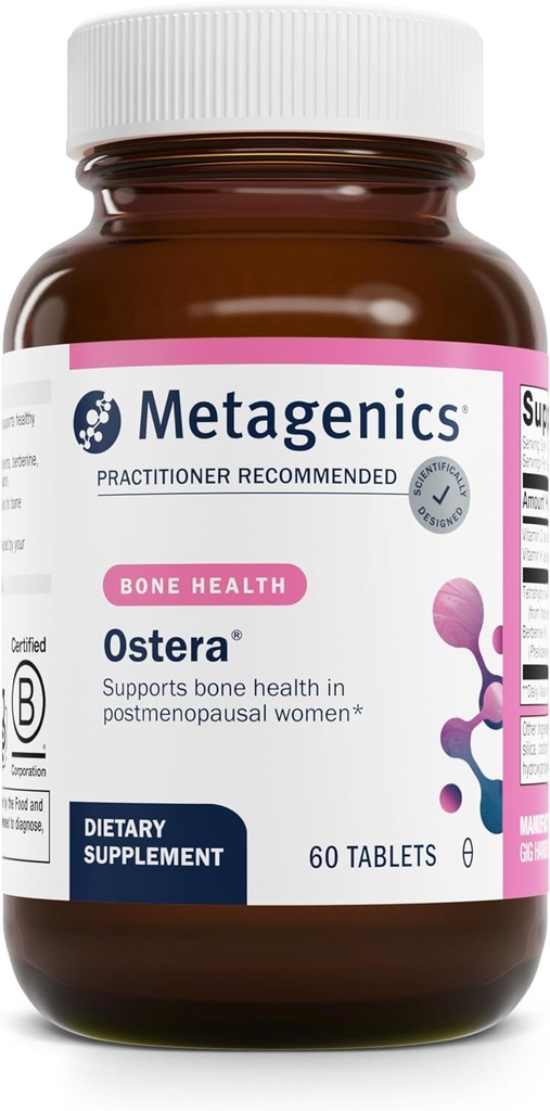 Metagenics Ostera - Remodelación de huesos saludables* - Suplementos de soporte de huesos para mujeres* - con vitaminas D &amp; K, hidrocloruro de bereberina - sin gluten - para mujeres posmenopáusicas - 60 tabletas