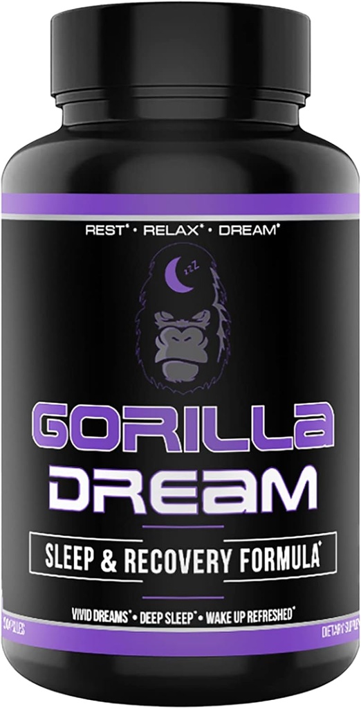 Gorilla Mind Dream Suplemento de sueño (120 cápsulas) - Suplemento Nootropic Infused Comprehensive Sleep &amp; Recovery - GABA, Melatonin, Valerian Root, Magnesium, L-Theanine, Sensoril, Ashwagandha &amp; More