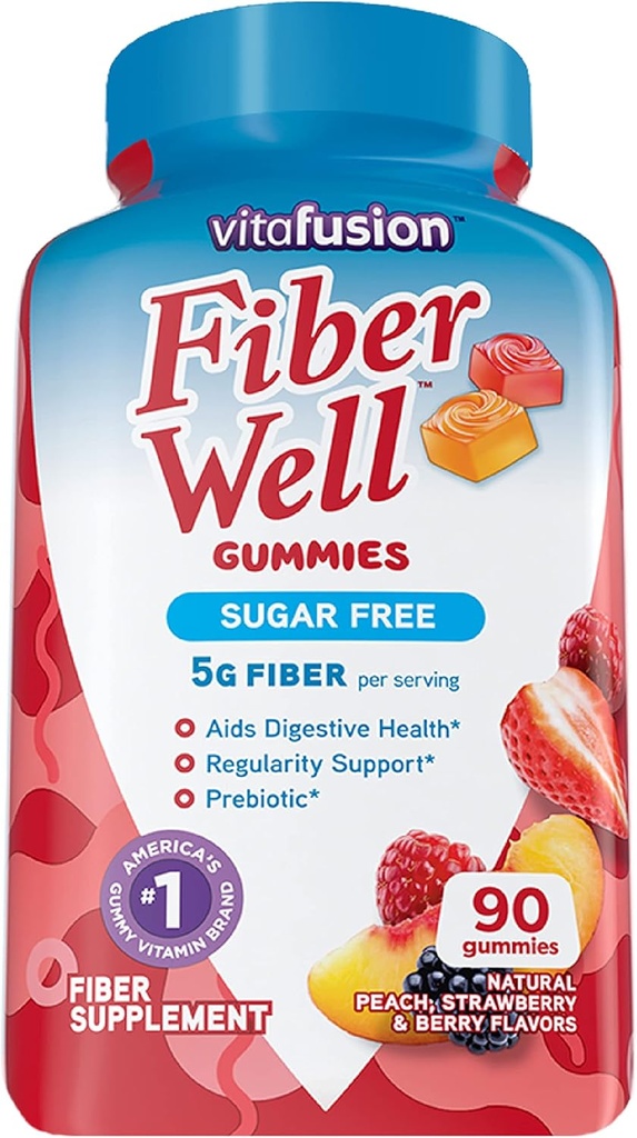 Extracto de ajo de ajo de ajo de ajo a base de azúcar Vitafusion Gummies de fibra libre, 90 Condes