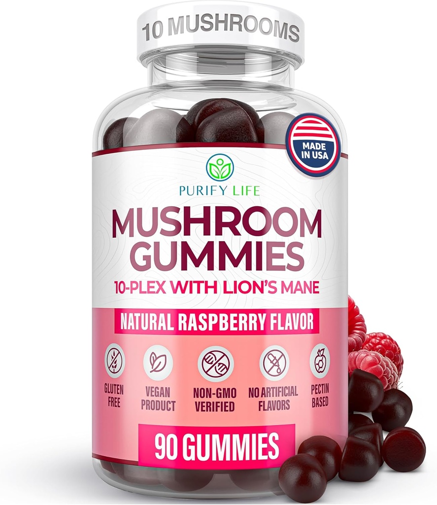 Primer Complejo de Mushroom del mundo Gummies - 10x Suplemento de Mushroom w Lions Mane (90 Chews 2500mg/servido) Suplemento Nootrópico de Cerebro, Apoyo Inmunitario & Stress Relief - Reemplazar píldoras & cápsulas, 7-Keto