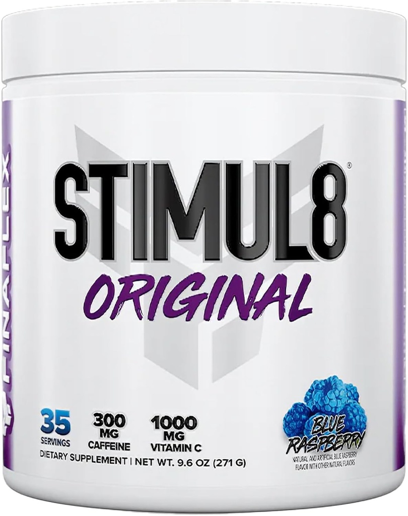 FINAFLEX STIMUL8 Original Pre-Workout, Blue Raspberry - Energy, Strength &amp; Endurance for Men &amp; Women - with Caffeine, Beta-Alanine &amp; Vitamina C - 35 Servings