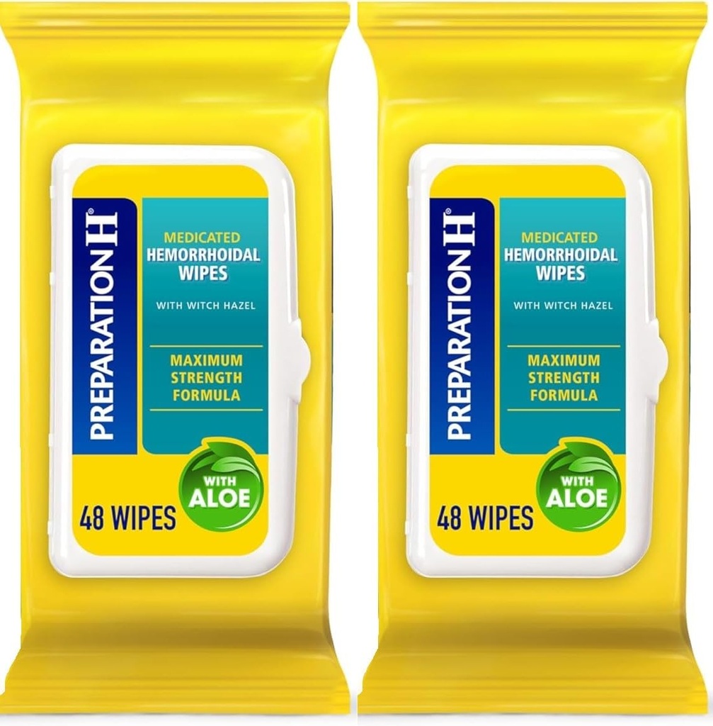 Preparation H Hemorrhoid Flushable Wipes with Witch Hazel for Skin Irritation Relief - 48 Count (Pack of 2)