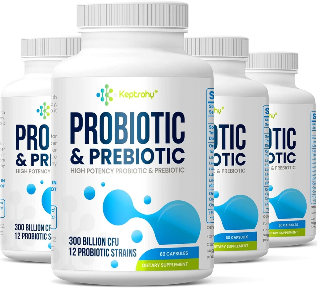 Probióticos para Mujeres y Hombres, 300 billones de probióticos de 12 estrados Probióticos, Prebióticos Orgánicos Blend, Suplemento Probiótico para Gut Immune &amp; Salud Digestiva, Estante Stable, 240 cápsulas