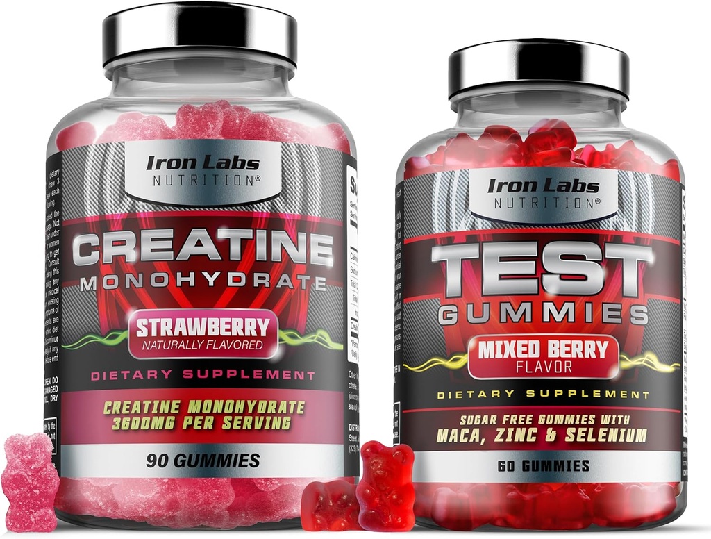 Muscle Gummy Bundle - Creatine Monohydrate Gummies & Testo Gummies for Hombre - Advanced Bundle