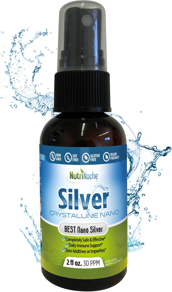 Nutrinoche Ultra Puro Colloidal Silver Spray - Excelente Daily Immune Support - Organic 99.99% Nano Particles - Ultra Pure Silver Hydrosol - 2 Ounces - 30 ppm