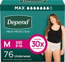 Protección fresca abierta Diapers de adultos, Incontinencia & Postparto Leak Ropa interior para mujeres, Desechable, Máximo, Media, Blush, 76 Conde (2 Packaging May Vary