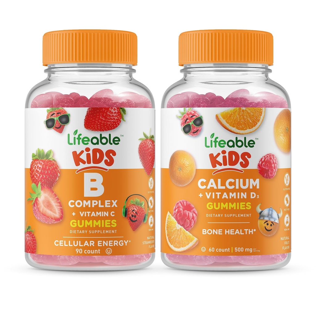 Niños Complejos B Lifeable + Calcio con Niños de Vitamina D, Grupo de Gummies - Gran Tasting, Suplemento de Vitamina, Gluten Gratis, GMO Gratis, Gummy Chewable