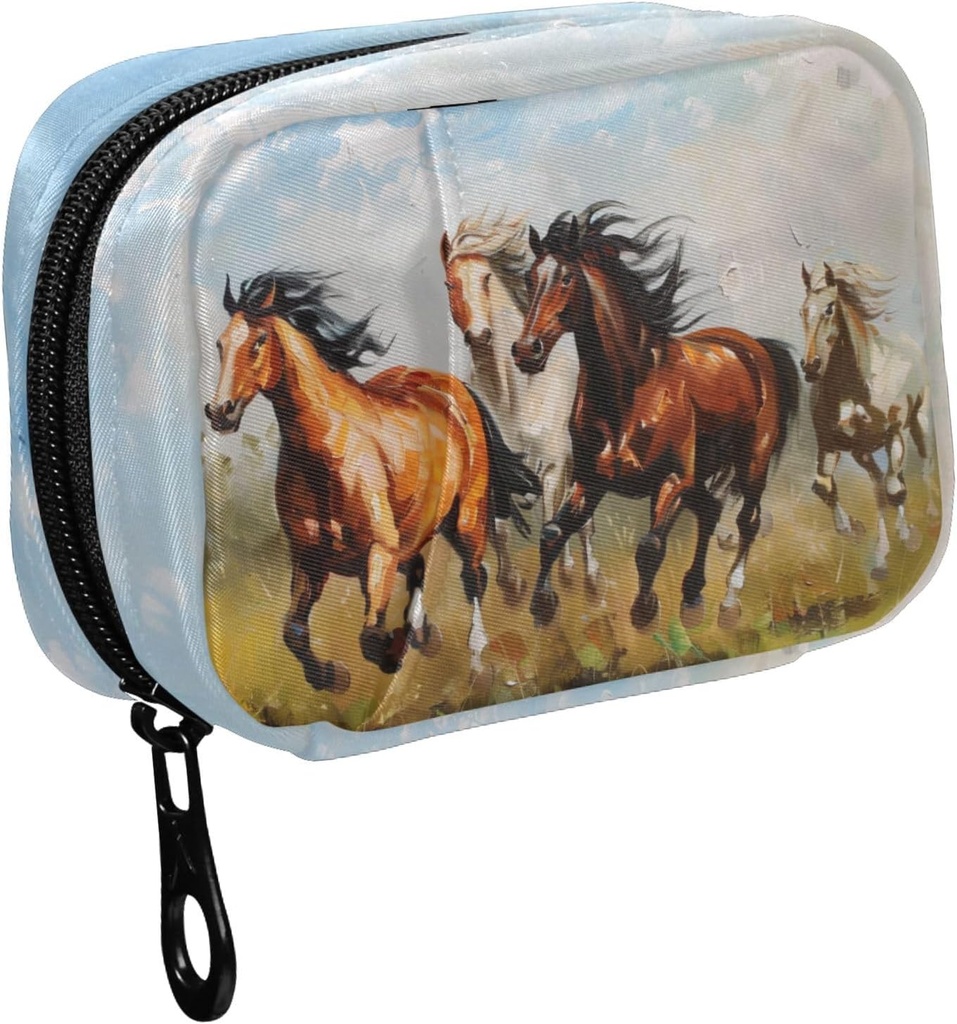 Fustylead Horses Galloping on The Grassland Oil Pintura Pill Organizer Case with Zipper 2 Times A Day for Vitamin and Supplement, 7 Day Travel Organizer Medicine Case