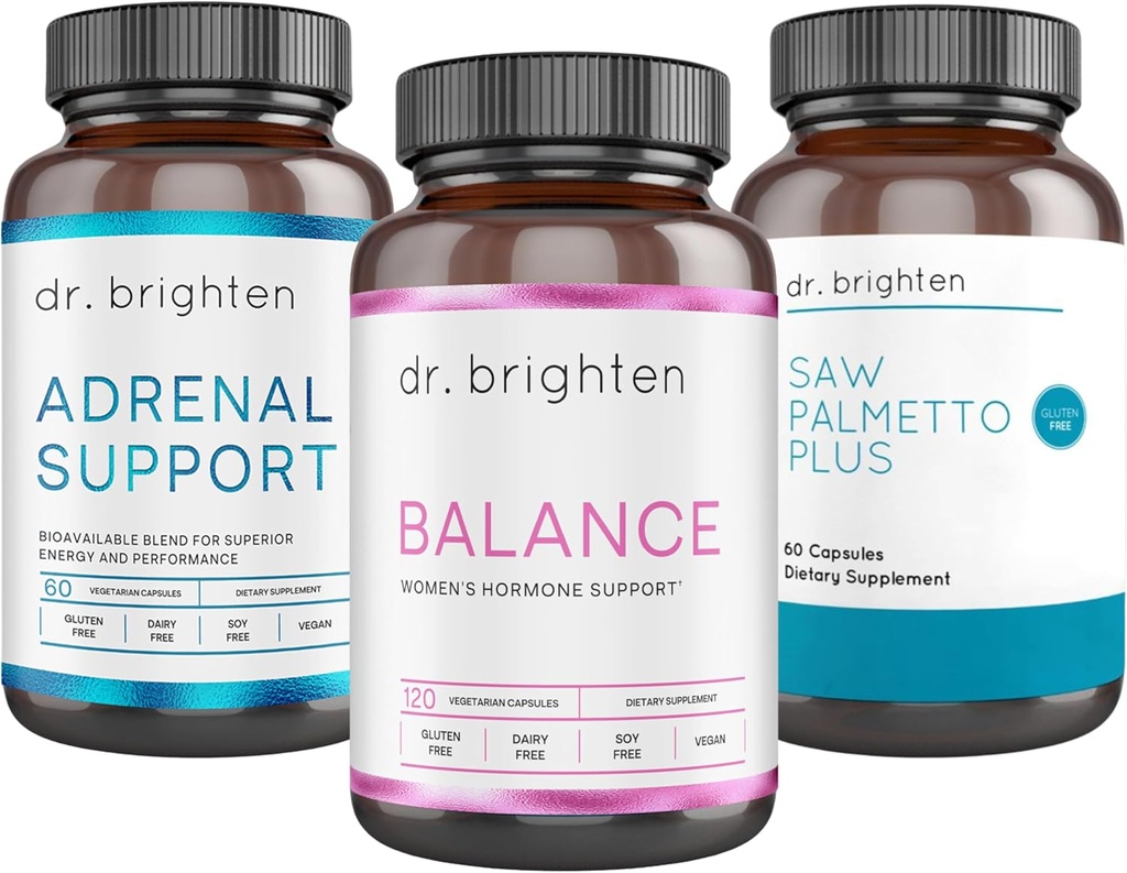 Dr. Brighten PCOS Basic Kit - Equilibrio de hormonas femeninas, soporte arenal y Saw Palmetto Plus