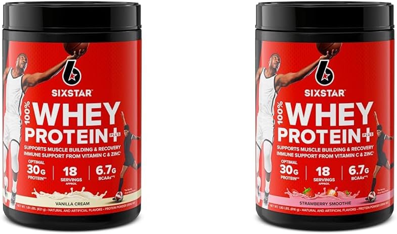 Serie Elite de 6 estrellas 100% Whey Protein Plus Vainilla Cream 1.8lbs US & Elite Series 100% Whey Protein Plus Strawberry Smoothie 1.8lbs US