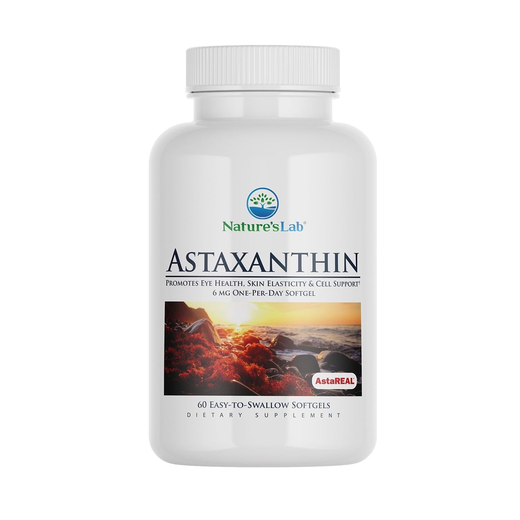 Nature's Lab AstaREAL Astaxanthin - 6mg of Potent Antioxidants - 60 Capsules (2 Month Supply)