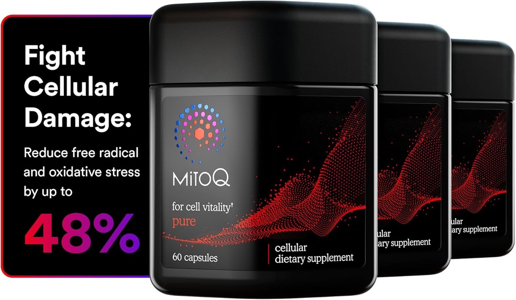MitoQ Pure Advanced Mitocondria Supplement Superior Bioavailability to CoQ10 ← Reduce los daños radicales libres para el envejecimiento saludable, el metabolismo, la salud cardíaca, la energía, la fuerza y la movilidad