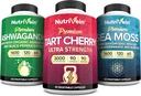 Nutrivein Irish Sea Moss Capsules, Ashwagandha y Tart Cherry Capsules Bundle: Sea Moss, Tart Cherry Supplement, " Ashwagandha Supplements  Apoyo Digestive Wellness and Daily Nutrition