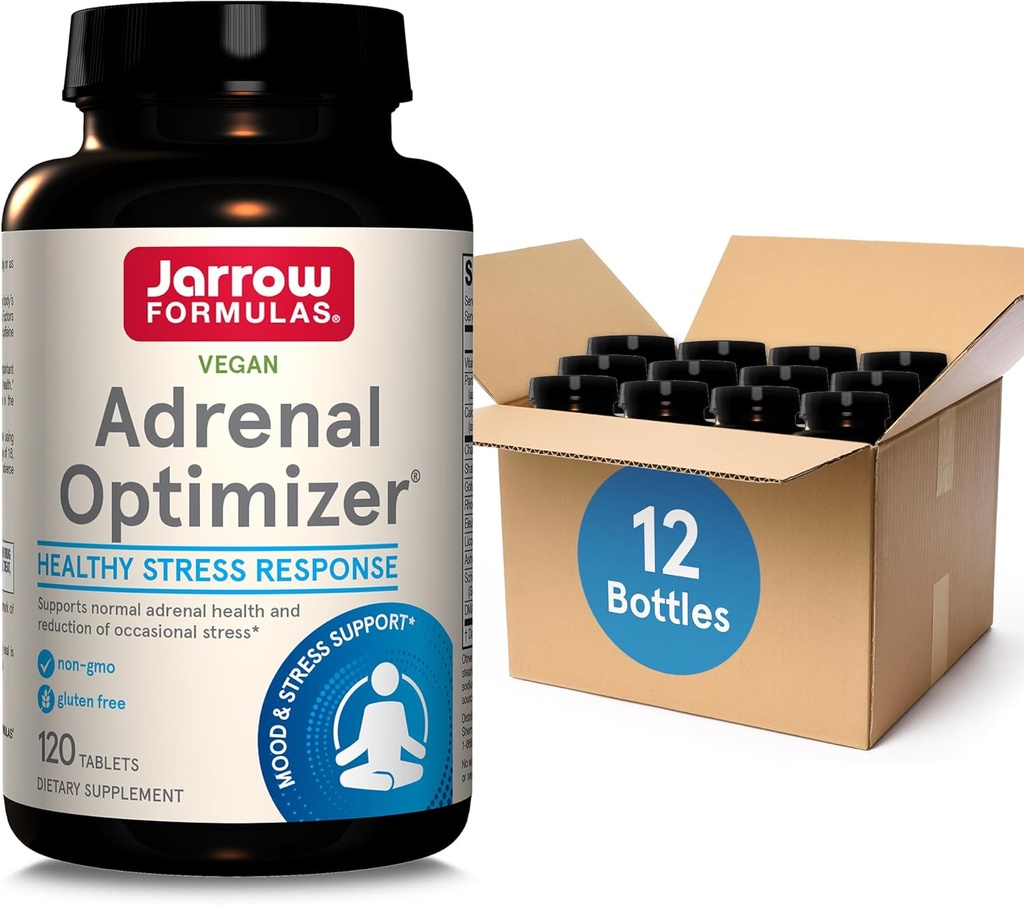 Optimizador Adrenal de Jarrow Fórmulas con Ashwagandha, Chamomile y Schizandra Extracto, soporta reducción de estrés ocasional, 120 Tabletas Vegan, 60 Day Supply(Pack OF12)