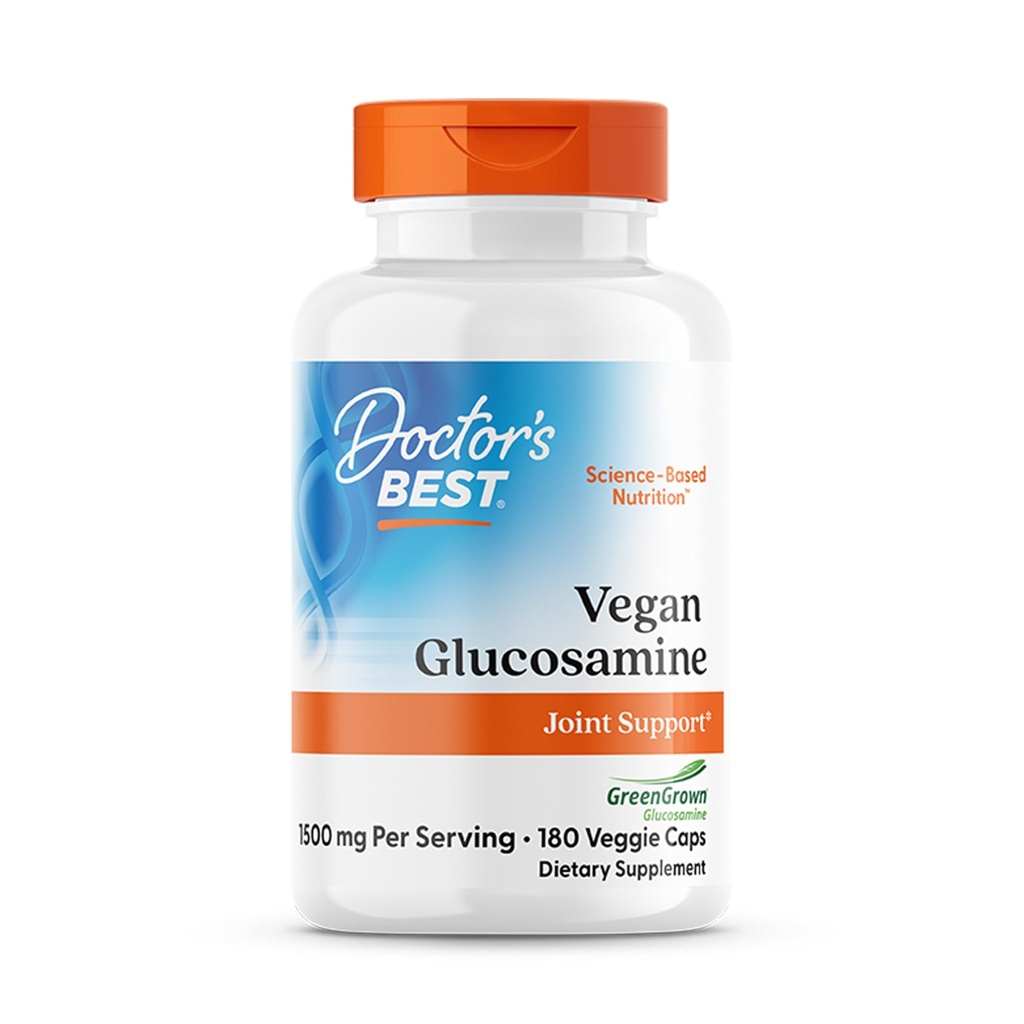Doctor's Best Vegan Glucosamine Supplement for Men & Women - Glucosamine 1500mg Per 2 Capsules, Joint Health Support for Adults, Gluten Free, Non GMO, Vegetarian/Vegan - 180 Veg Caps