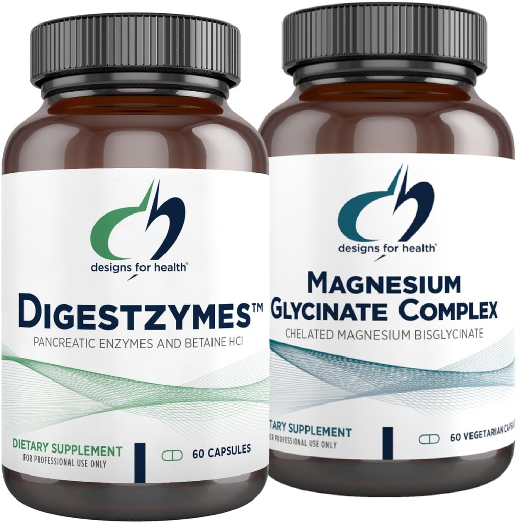 Diseños para Complejo Glycinate de Magnesio de Salud (60 cápsulas) " Digestzymes (60 cápsulas) Bundle - Enzimas Digestivos para Gas ocasional " Bloating with High Absorption Magnesium Supplement