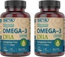 DEVA Vegan Omega-3 DHA Suplemento - Once-Per-Day Softgels 200 MG - Carrageenan Gratis - Gelatin Gratis - Algae Oil Omega-3 Fatty Acids - 90 Softgels (Pack of 2)