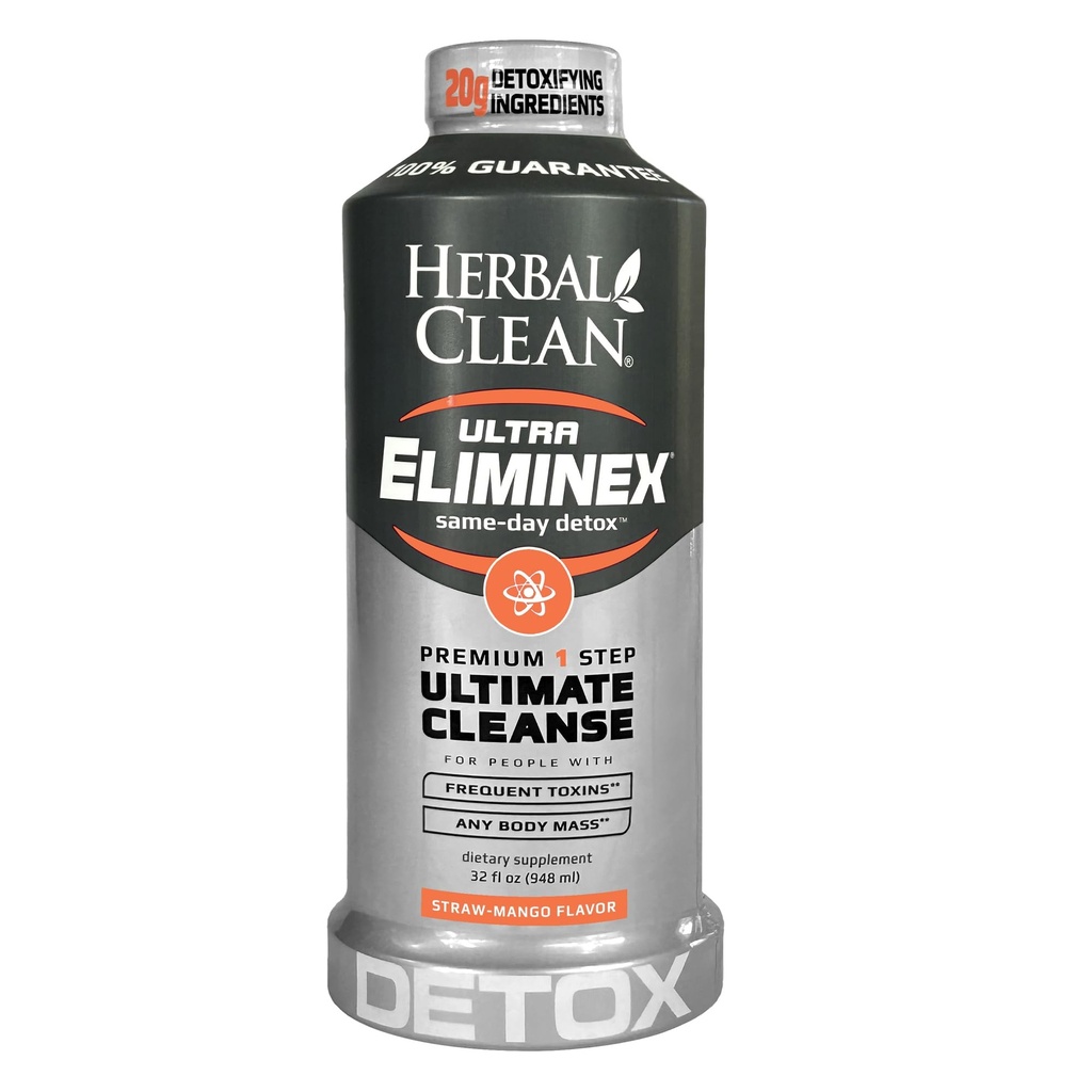 Herbal Clean Same Day Ultra Eliminex Detox Cleanse Drink* (32 fl oz) - Straw-Mango Flavor Full Body Cleanse Detox Drink with Milk Thistle Seed* for high Toxin*, Vitamina B12 for Men &amp; Women