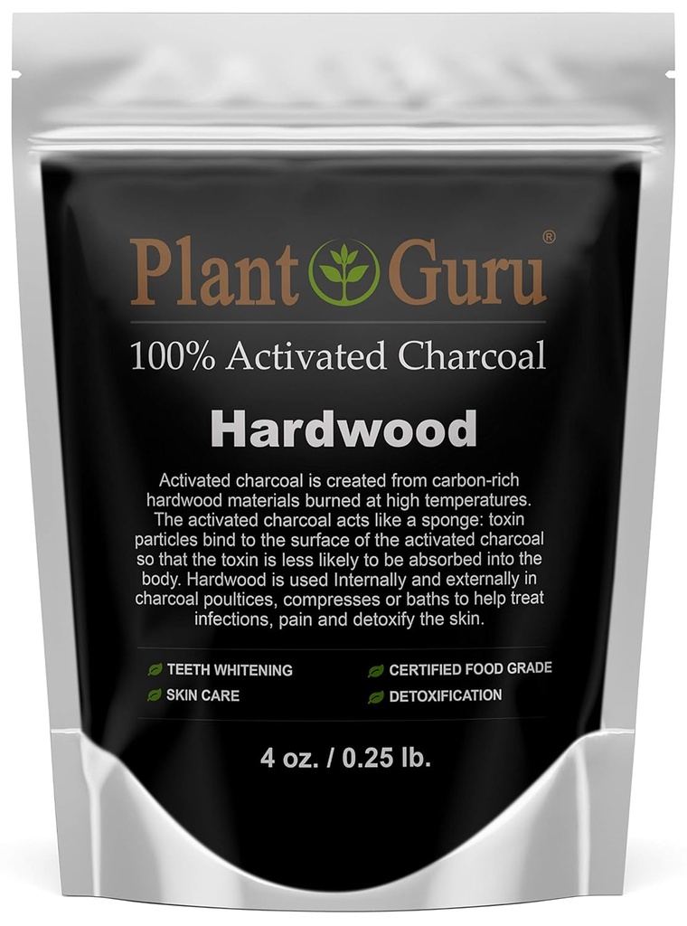Pólvora de carbón Activado 4 oz. HARDWOOD - Grado de alimentos Kosher Non-GMO - Blanqueamiento de dientes, máscara facial y fabricación de jabón. Promueve la desintoxicación natural y ayuda a la digestión