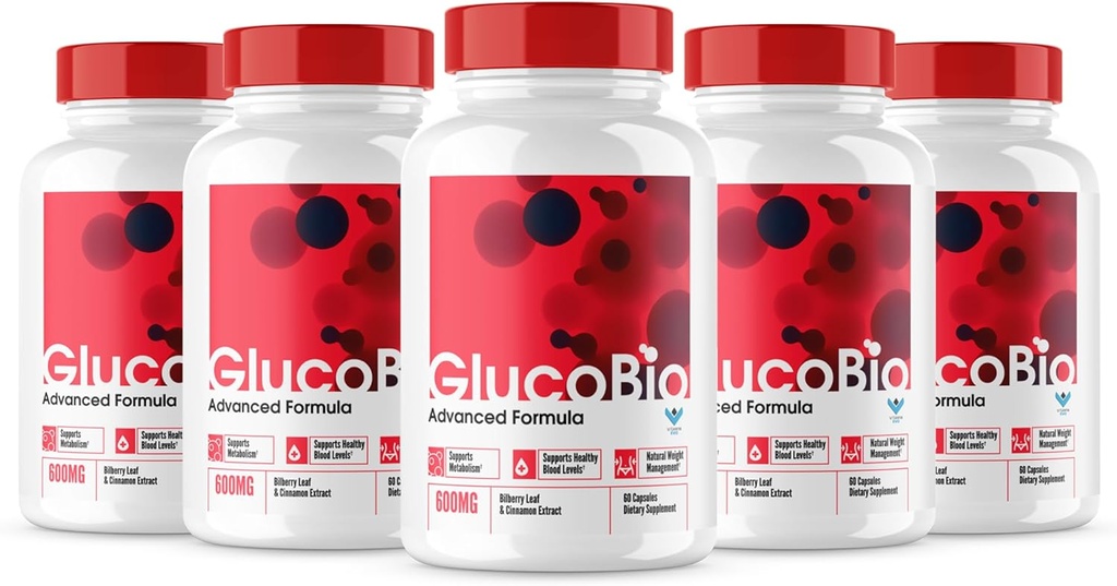 (Official 5 Pack) Glucobio Capsules, Gluco Bio Pills Advanced Formula, GlucoBio All Natural Ingredients, GlucaBio Maximum Strength, Glucbio, Glucobio Blood, Glucobio Support (300 Caps)