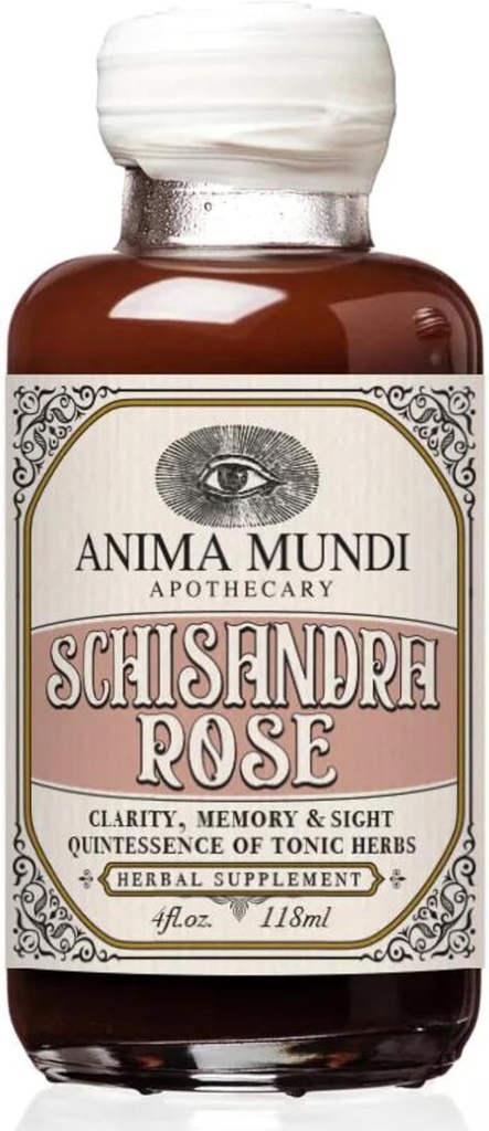 Anima Mundi Apothecary Schisandra Rose Elixir - Liquid Schisandra Berry Adaptogen Suplemento con animales salvajes Rose Petals para el soporte para el hígado y el niño - Anima Mundi Suplementos de belleza (4oz / 120ml)