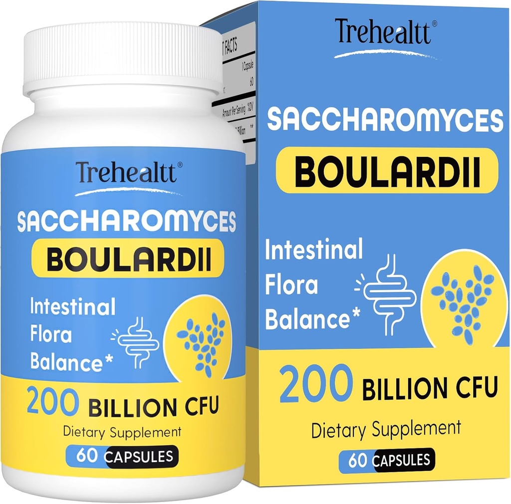 Saccharomyces Boulardii Probiotics 200 Billion CFUs, Probiótico de estudio clínico para la levadura de hombres de mujeres para el intestino, Gut, Immune &amp; Digestive Health, Acid Resistant & Shelf-Stable, 60 Days Supply