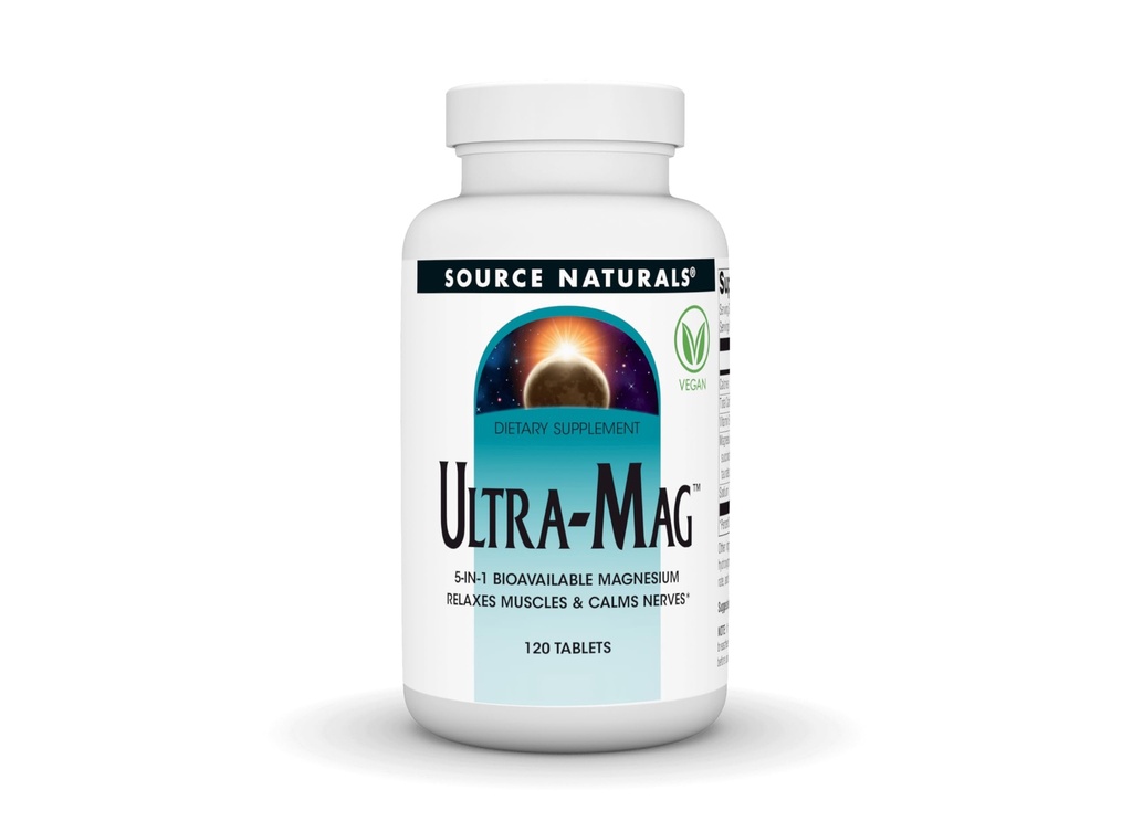 Fuente Naturales Ultra-Mag, 5-en-1 Magnesio Biodisponible - Relaja los músculos y calmas Nerves* - 120 Tabletas Veganas