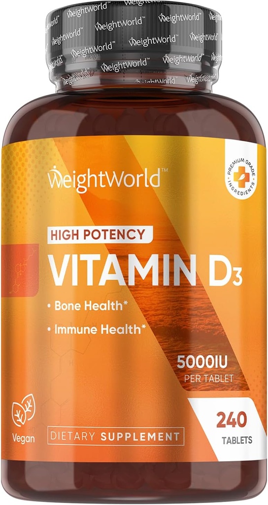 WeightWorld Vegan Vitamin D3 5000 IU - Fuente de Wild Harvested Lichen - Vitamina D Suplemento de Bioavailable Cholecalciferol - 240 Vitamina D3 Tabletas - Gluten-Free &amp; Allergen-Free